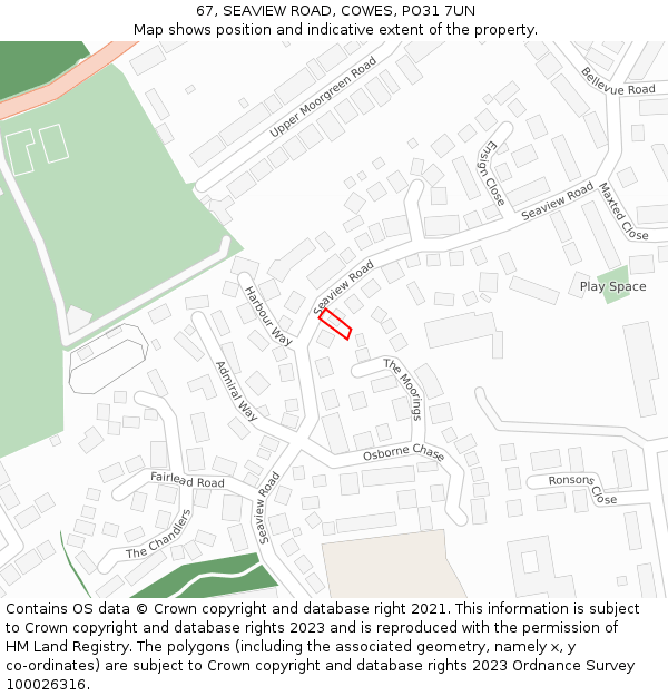 67, SEAVIEW ROAD, COWES, PO31 7UN: Location map and indicative extent of plot