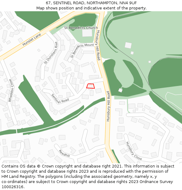 67, SENTINEL ROAD, NORTHAMPTON, NN4 9UF: Location map and indicative extent of plot