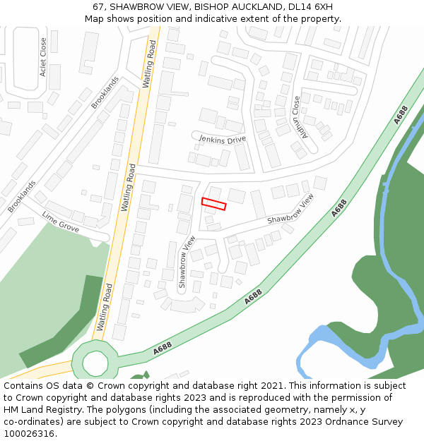 67, SHAWBROW VIEW, BISHOP AUCKLAND, DL14 6XH: Location map and indicative extent of plot