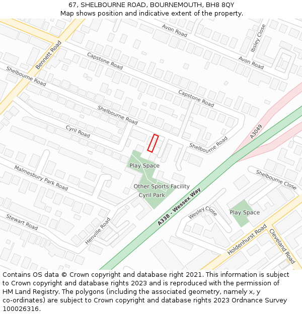 67, SHELBOURNE ROAD, BOURNEMOUTH, BH8 8QY: Location map and indicative extent of plot