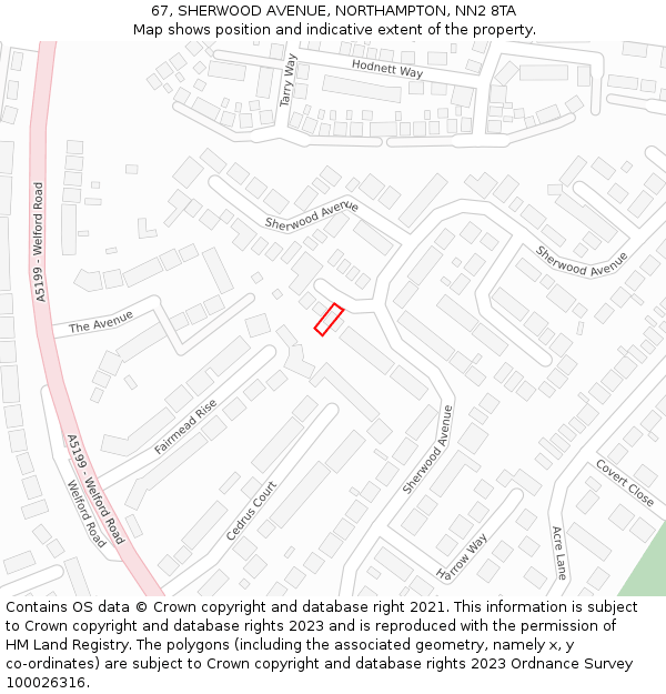 67, SHERWOOD AVENUE, NORTHAMPTON, NN2 8TA: Location map and indicative extent of plot