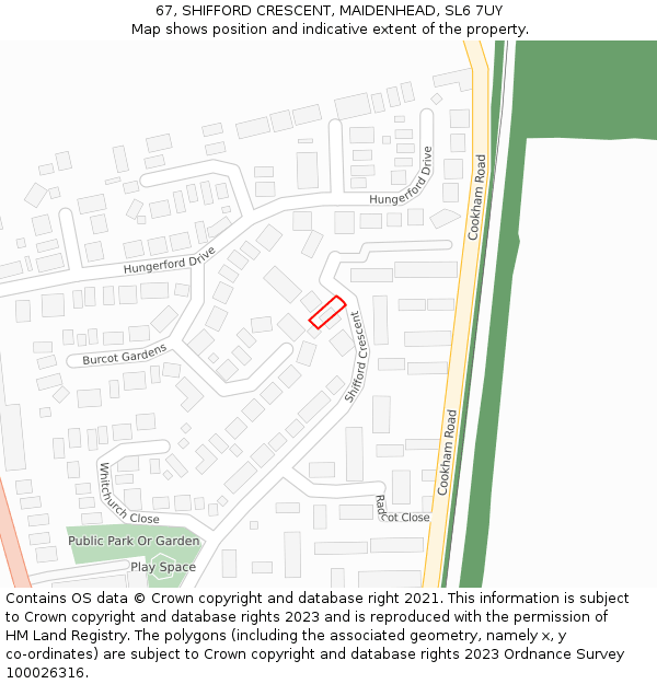 67, SHIFFORD CRESCENT, MAIDENHEAD, SL6 7UY: Location map and indicative extent of plot