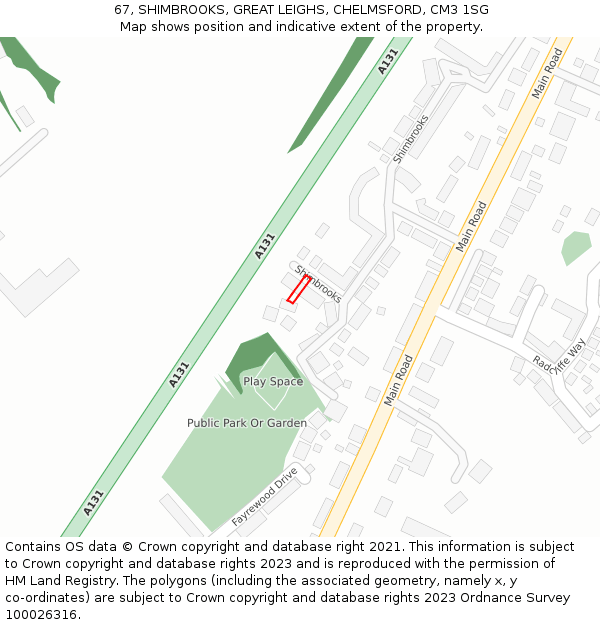 67, SHIMBROOKS, GREAT LEIGHS, CHELMSFORD, CM3 1SG: Location map and indicative extent of plot
