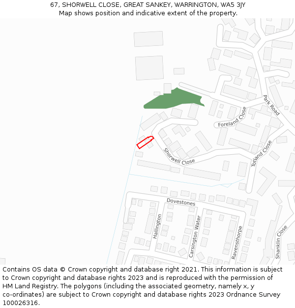 67, SHORWELL CLOSE, GREAT SANKEY, WARRINGTON, WA5 3JY: Location map and indicative extent of plot