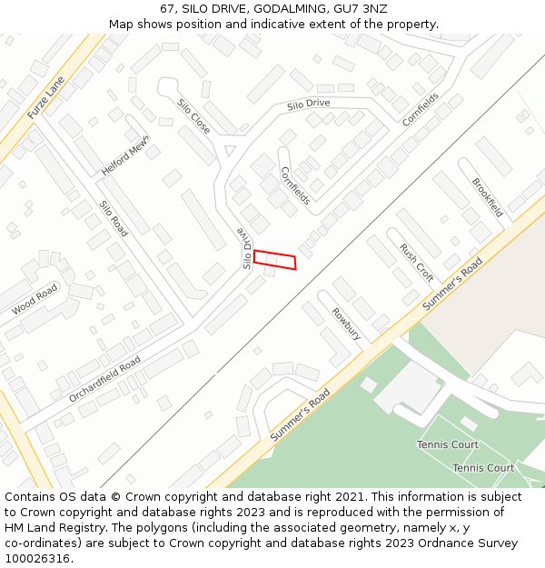 67, SILO DRIVE, GODALMING, GU7 3NZ: Location map and indicative extent of plot