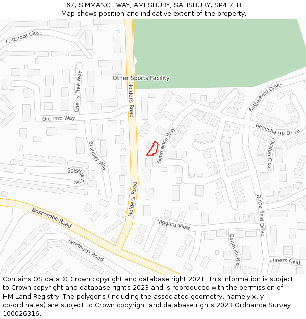 67, SIMMANCE WAY, AMESBURY, SALISBURY, SP4 7TB: Location map and indicative extent of plot