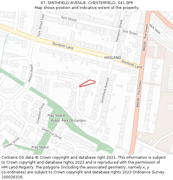 67, SMITHFIELD AVENUE, CHESTERFIELD, S41 0PR: Location map and indicative extent of plot