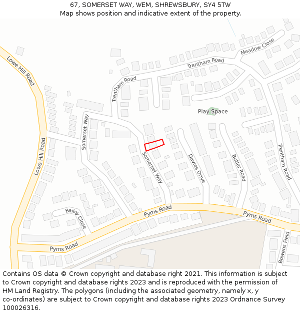 67, SOMERSET WAY, WEM, SHREWSBURY, SY4 5TW: Location map and indicative extent of plot