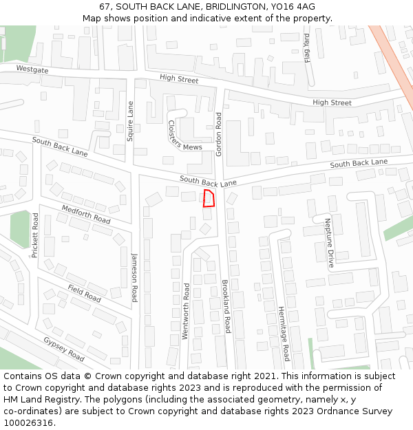 67, SOUTH BACK LANE, BRIDLINGTON, YO16 4AG: Location map and indicative extent of plot