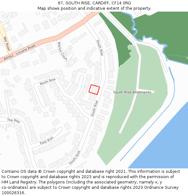 67, SOUTH RISE, CARDIFF, CF14 0RG: Location map and indicative extent of plot