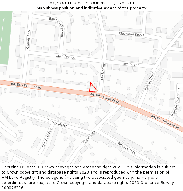 67, SOUTH ROAD, STOURBRIDGE, DY8 3UH: Location map and indicative extent of plot