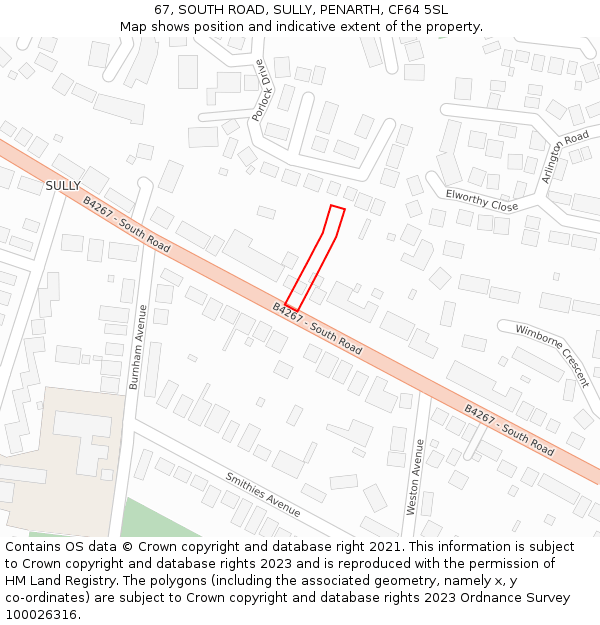 67, SOUTH ROAD, SULLY, PENARTH, CF64 5SL: Location map and indicative extent of plot