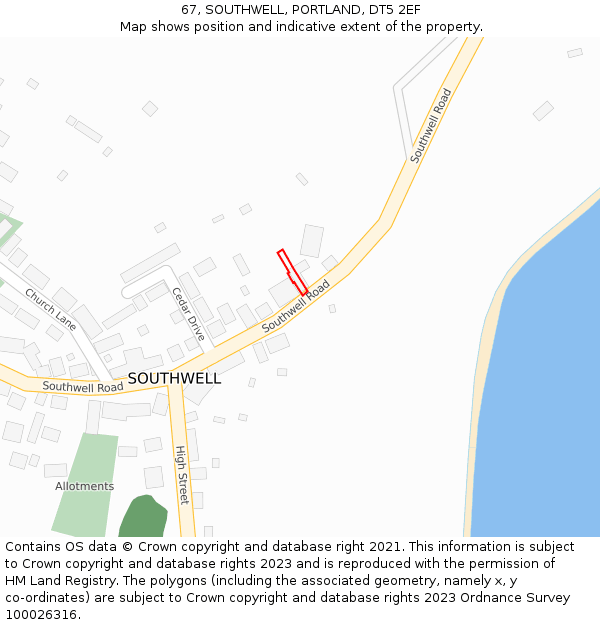 67, SOUTHWELL, PORTLAND, DT5 2EF: Location map and indicative extent of plot