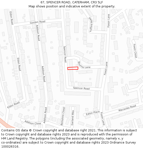 67, SPENCER ROAD, CATERHAM, CR3 5LF: Location map and indicative extent of plot