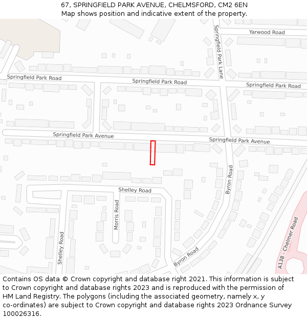 67, SPRINGFIELD PARK AVENUE, CHELMSFORD, CM2 6EN: Location map and indicative extent of plot