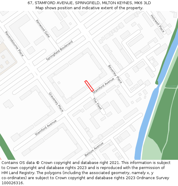 67, STAMFORD AVENUE, SPRINGFIELD, MILTON KEYNES, MK6 3LD: Location map and indicative extent of plot