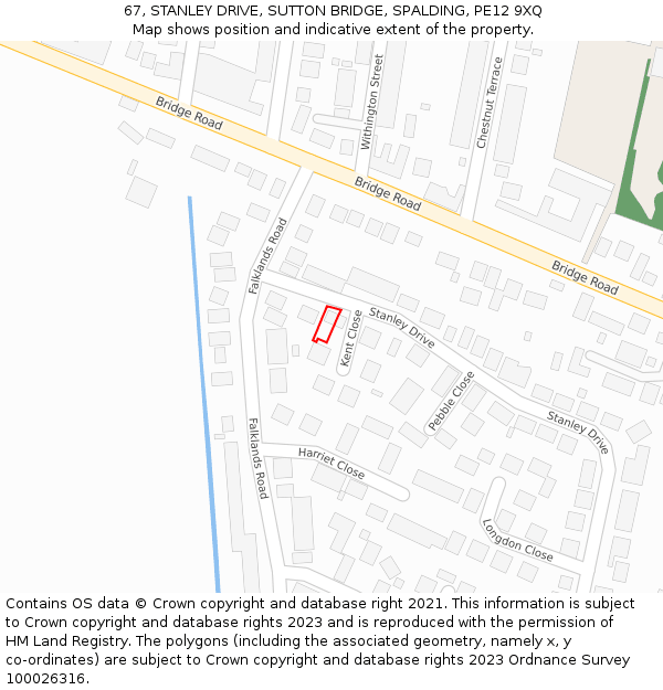 67, STANLEY DRIVE, SUTTON BRIDGE, SPALDING, PE12 9XQ: Location map and indicative extent of plot