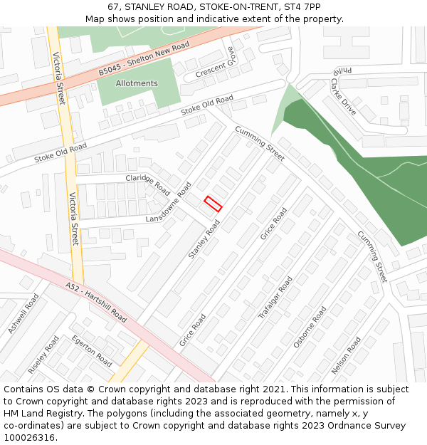 67, STANLEY ROAD, STOKE-ON-TRENT, ST4 7PP: Location map and indicative extent of plot