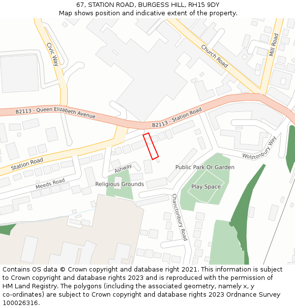 67, STATION ROAD, BURGESS HILL, RH15 9DY: Location map and indicative extent of plot