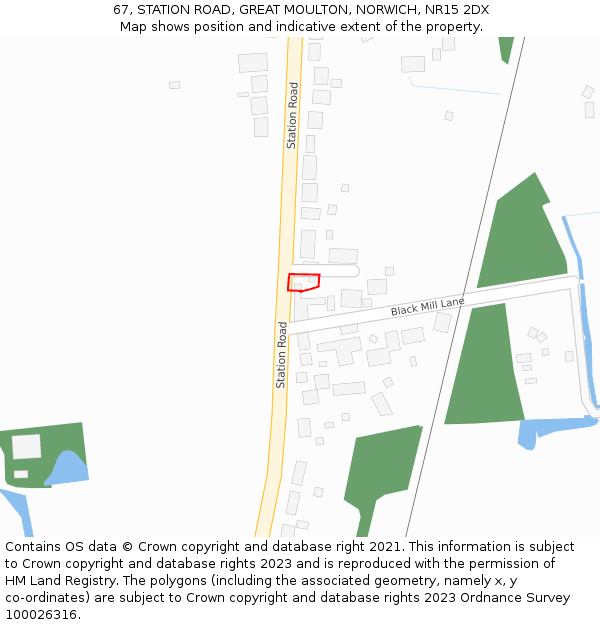 67, STATION ROAD, GREAT MOULTON, NORWICH, NR15 2DX: Location map and indicative extent of plot