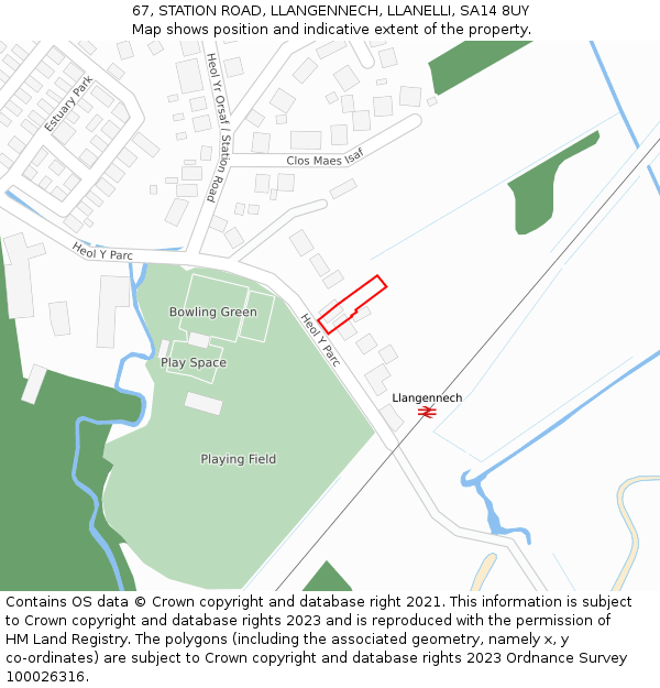 67, STATION ROAD, LLANGENNECH, LLANELLI, SA14 8UY: Location map and indicative extent of plot