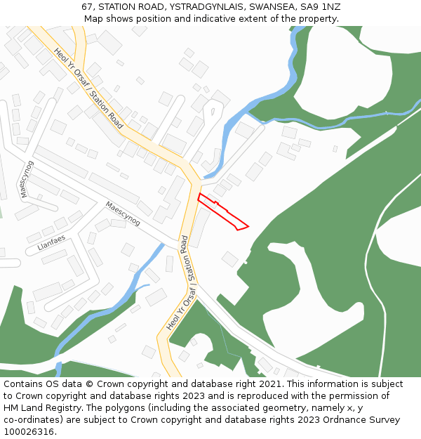 67, STATION ROAD, YSTRADGYNLAIS, SWANSEA, SA9 1NZ: Location map and indicative extent of plot