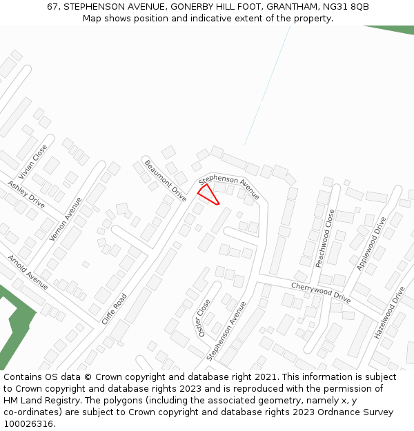 67, STEPHENSON AVENUE, GONERBY HILL FOOT, GRANTHAM, NG31 8QB: Location map and indicative extent of plot