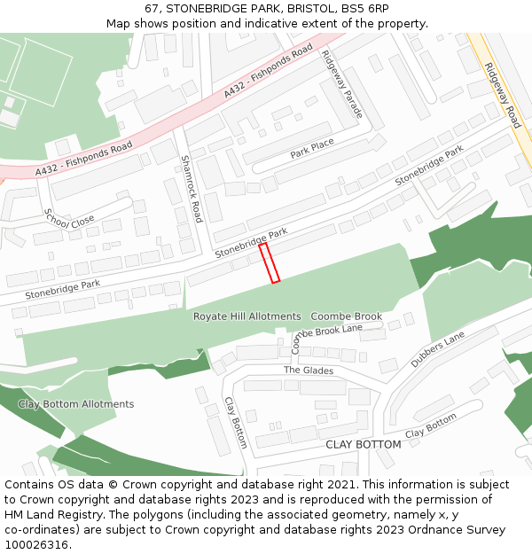 67, STONEBRIDGE PARK, BRISTOL, BS5 6RP: Location map and indicative extent of plot