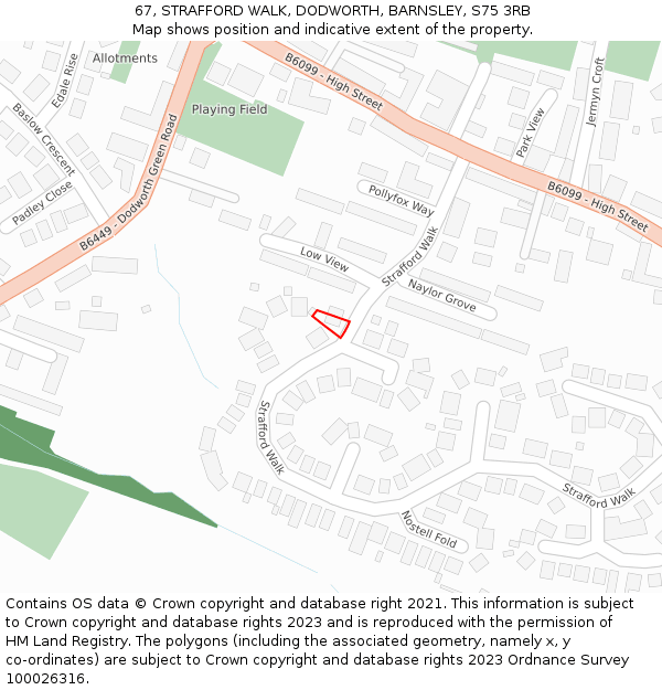 67, STRAFFORD WALK, DODWORTH, BARNSLEY, S75 3RB: Location map and indicative extent of plot