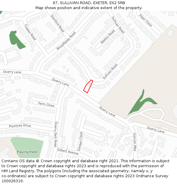 67, SULLIVAN ROAD, EXETER, EX2 5RB: Location map and indicative extent of plot