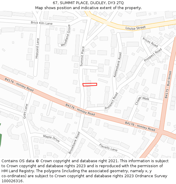 67, SUMMIT PLACE, DUDLEY, DY3 2TQ: Location map and indicative extent of plot