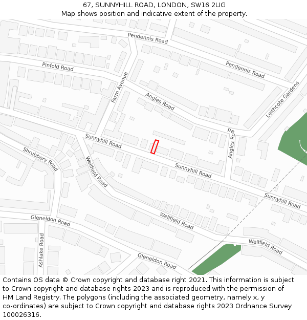 67, SUNNYHILL ROAD, LONDON, SW16 2UG: Location map and indicative extent of plot