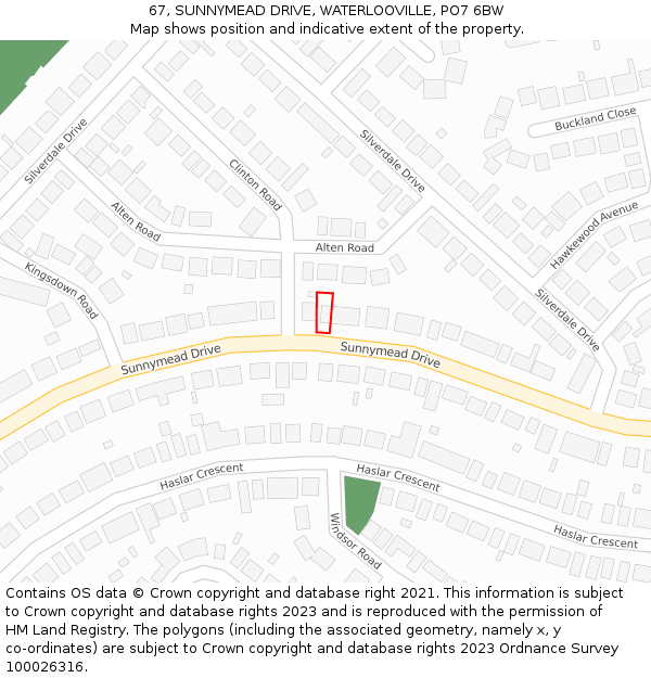 67, SUNNYMEAD DRIVE, WATERLOOVILLE, PO7 6BW: Location map and indicative extent of plot