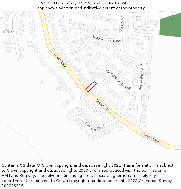 67, SUTTON LANE, BYRAM, KNOTTINGLEY, WF11 9DT: Location map and indicative extent of plot