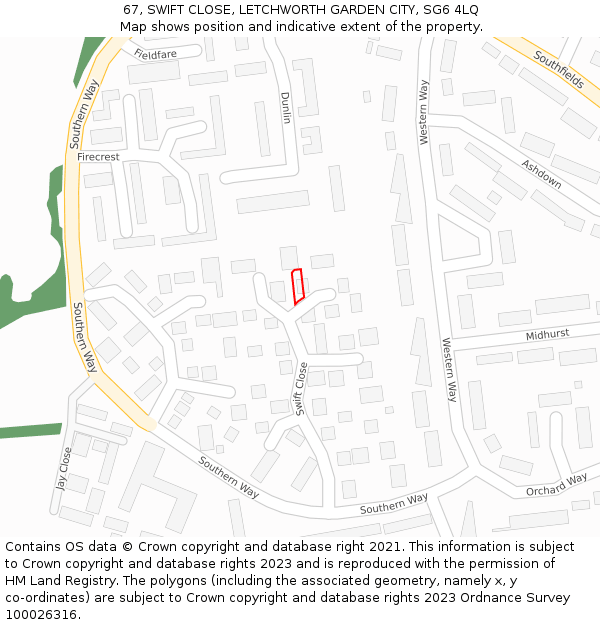 67, SWIFT CLOSE, LETCHWORTH GARDEN CITY, SG6 4LQ: Location map and indicative extent of plot