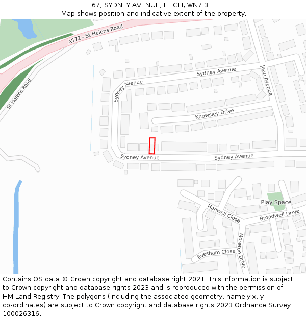 67, SYDNEY AVENUE, LEIGH, WN7 3LT: Location map and indicative extent of plot