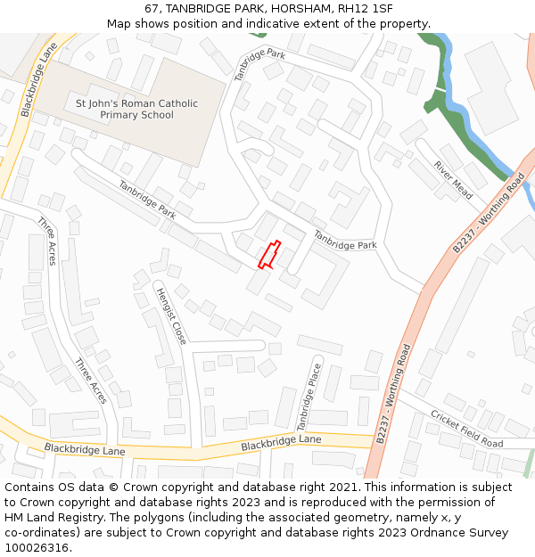 67, TANBRIDGE PARK, HORSHAM, RH12 1SF: Location map and indicative extent of plot