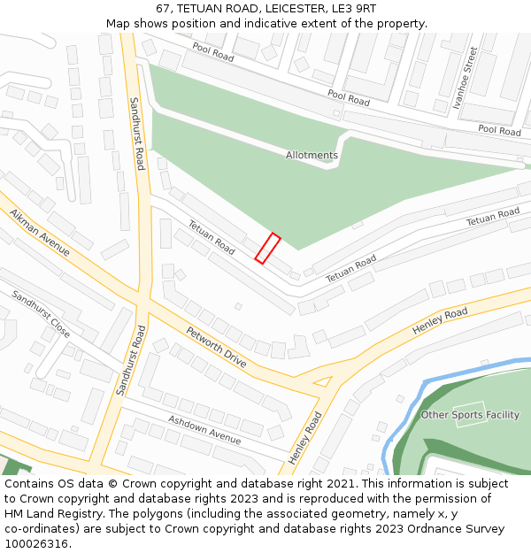 67, TETUAN ROAD, LEICESTER, LE3 9RT: Location map and indicative extent of plot
