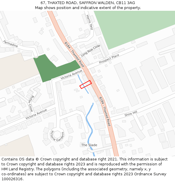 67, THAXTED ROAD, SAFFRON WALDEN, CB11 3AG: Location map and indicative extent of plot