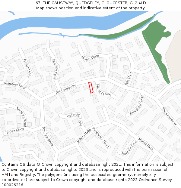 67, THE CAUSEWAY, QUEDGELEY, GLOUCESTER, GL2 4LD: Location map and indicative extent of plot