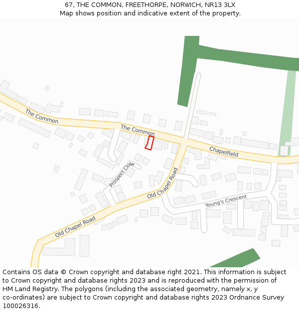 67, THE COMMON, FREETHORPE, NORWICH, NR13 3LX: Location map and indicative extent of plot