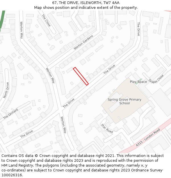 67, THE DRIVE, ISLEWORTH, TW7 4AA: Location map and indicative extent of plot