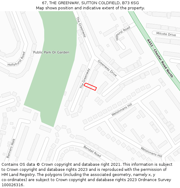 67, THE GREENWAY, SUTTON COLDFIELD, B73 6SG: Location map and indicative extent of plot