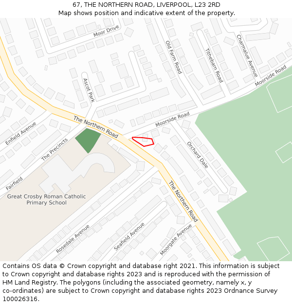 67, THE NORTHERN ROAD, LIVERPOOL, L23 2RD: Location map and indicative extent of plot