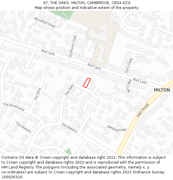 67, THE OAKS, MILTON, CAMBRIDGE, CB24 6ZG: Location map and indicative extent of plot