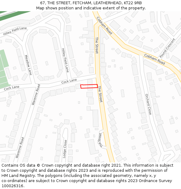 67, THE STREET, FETCHAM, LEATHERHEAD, KT22 9RB: Location map and indicative extent of plot