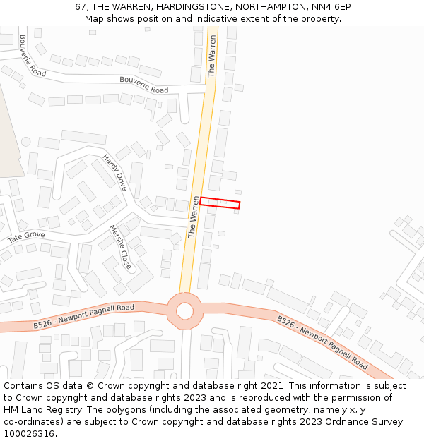 67, THE WARREN, HARDINGSTONE, NORTHAMPTON, NN4 6EP: Location map and indicative extent of plot