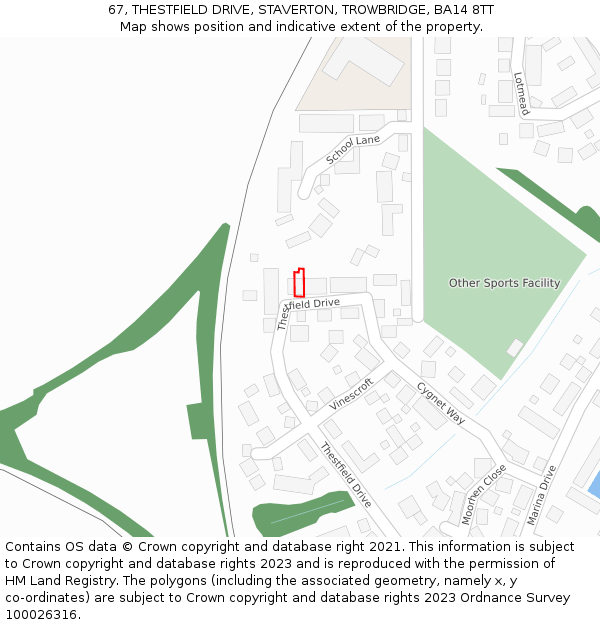 67, THESTFIELD DRIVE, STAVERTON, TROWBRIDGE, BA14 8TT: Location map and indicative extent of plot