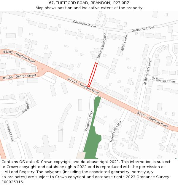 67, THETFORD ROAD, BRANDON, IP27 0BZ: Location map and indicative extent of plot