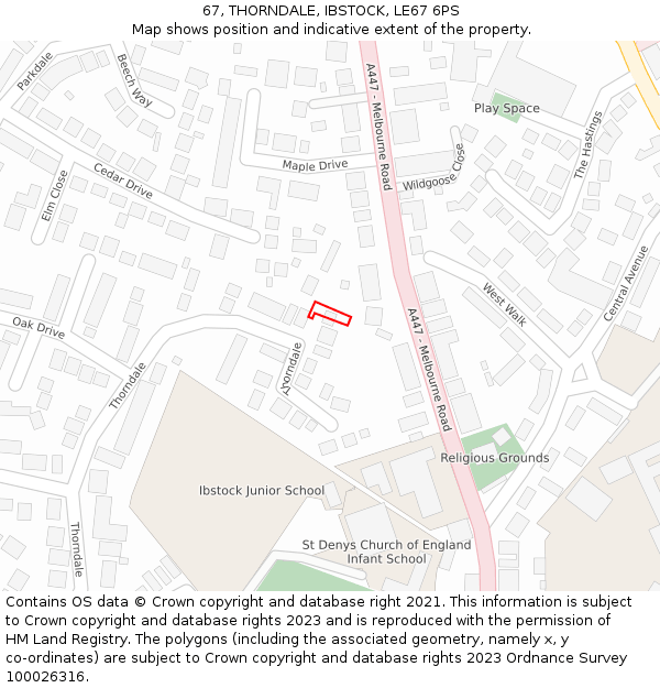 67, THORNDALE, IBSTOCK, LE67 6PS: Location map and indicative extent of plot